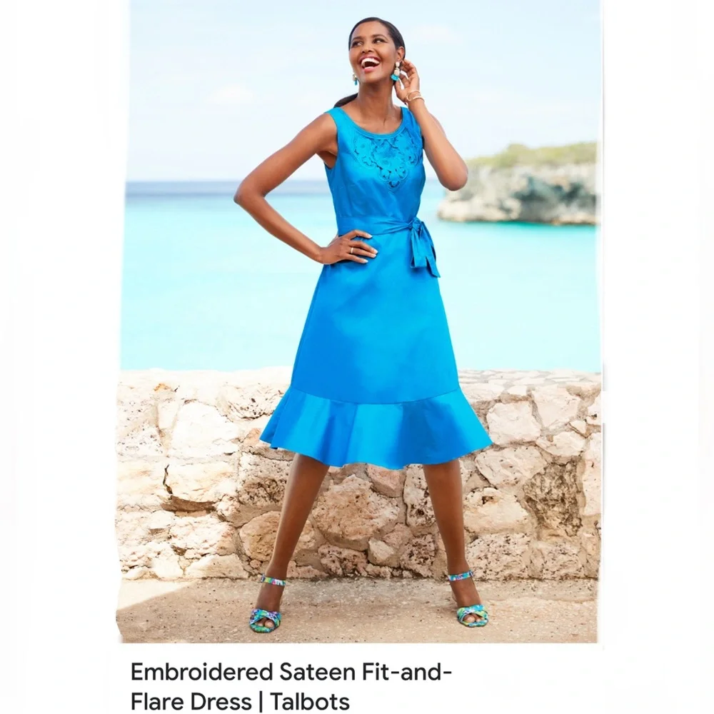 Talbots Embroidered Sateen Sleeveless Dress - Picture 11 of 12